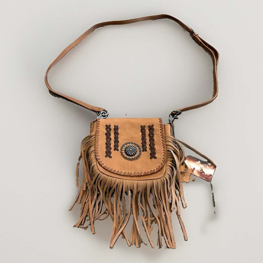 Montana West Womens Brown Fringe Leather Western Country Cowgril Crossbody Bag